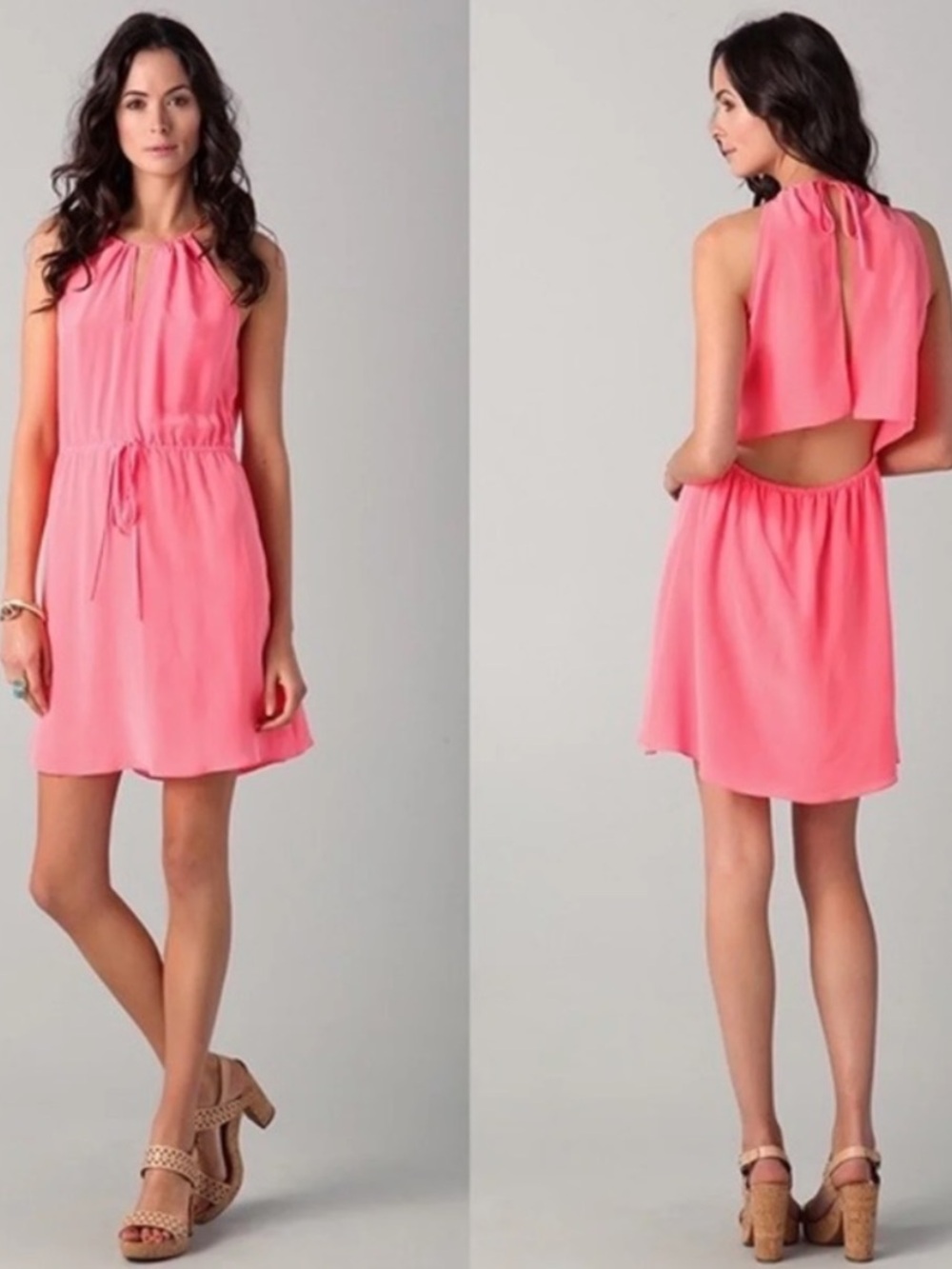 REBECCA TAYLOR 100% SILK CAMI KEYHOLE MINI DRESS IN WATERMELON PINK ✨